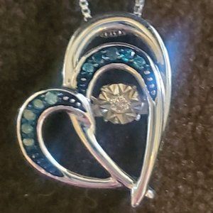 NWOT TAGS JARED BLUE AND WHITE DIAMOND HEART NECKLACE STERLING